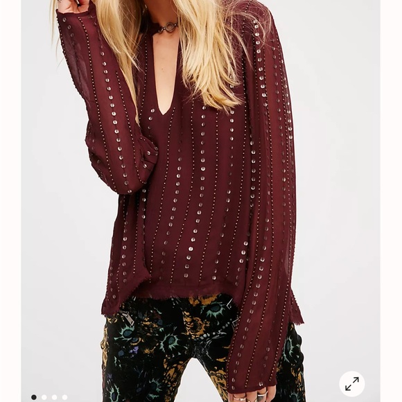 Free People Young Love Embellished Top Plum/Purple color size Small - Picture 10 of 11